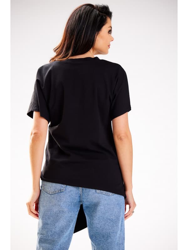 Asymmetrisk bomuldsbluse med korte ærmer, sort L/XL