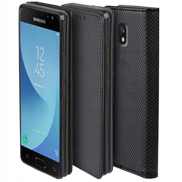Etui til SAMSUNG GALAXY J3 2017 LUKKET SMART MAGNETETUIS SORT + GLAS