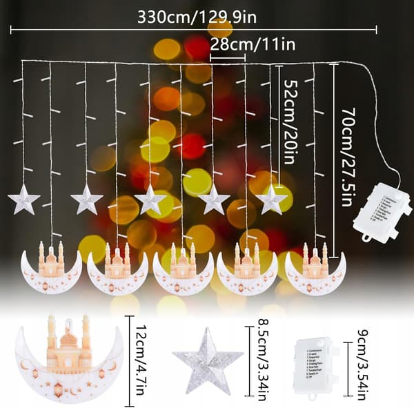 Herefun 3,5 m Ramadan LED -valot - 8 tilaa, kuu ja tähdet