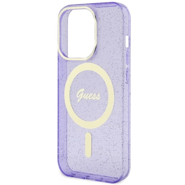 Guess Glitter Gold MagSafe-etui til iPhone 14 Pro Max, lilla