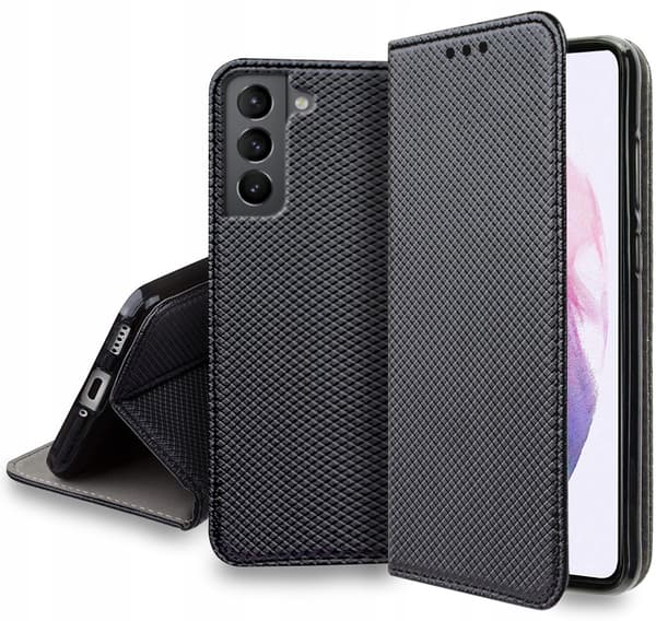Etui til SAMSUNG S21 PLUS/S21+ SMART BOOK MAGNET SORT + GLAS