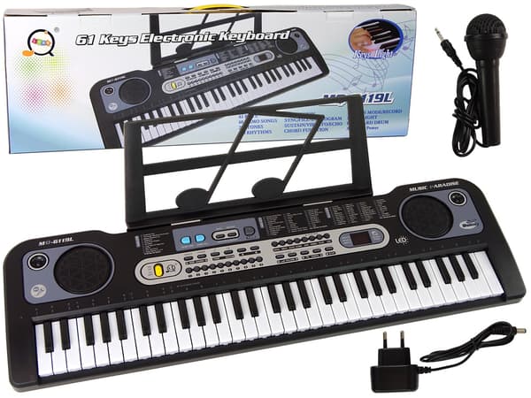 Keyboard med mikrofon, musikinstrument, sort