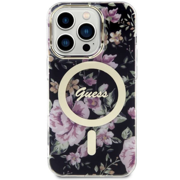 Guess Flower MagSafe-etui til iPhone 14 Pro, sort