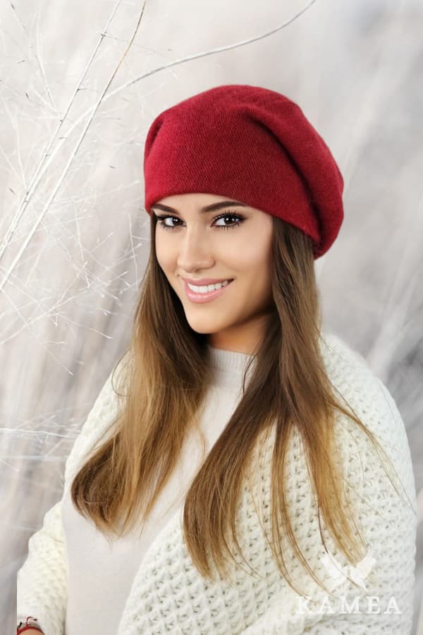 CLEO moderigtig angora baret, bordeauxrød