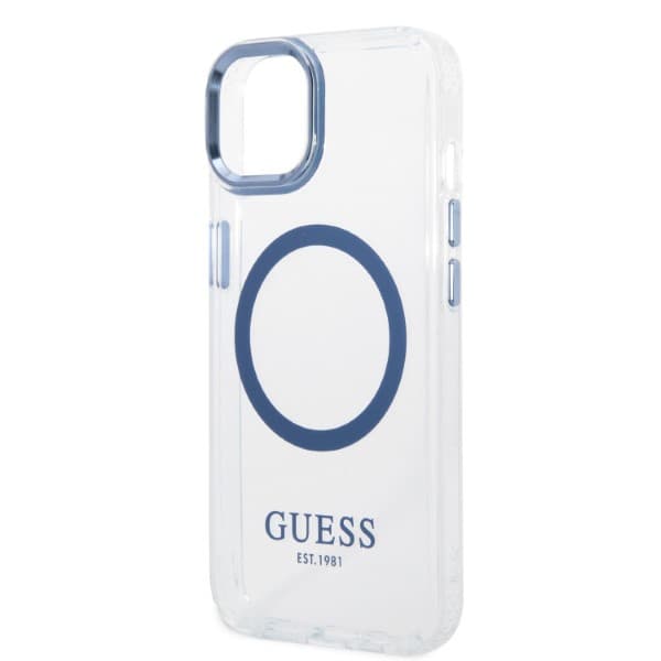 Guess Metal Outline Magsafe-etui til iPhone 14 Plus, blå