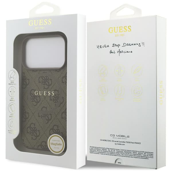 Guess 4G Ring Classic Logo MagSafe-etui til iPhone 17 Pro, brunt