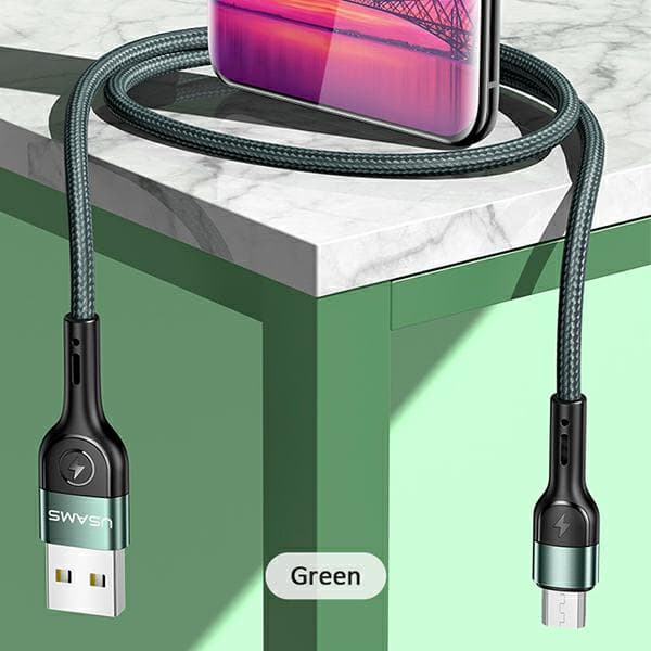 USAMS Flätad kabel U55 2A USB-A till Micro USB 1m Grön