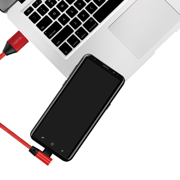 LogiLink USB-C 90° - USB-A -kaapeli 1 m, punainen, 3A, pikalataus