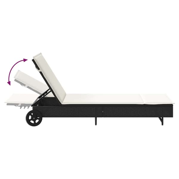 vidaXL liggestol med hjul og hynde, sort, polyrattan