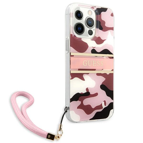 Guess Camo Strap Collection -kotelo iPhone 13 Pro Maxille, pinkki