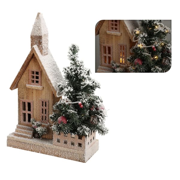 Julehus med LED-juletræ 44 cm