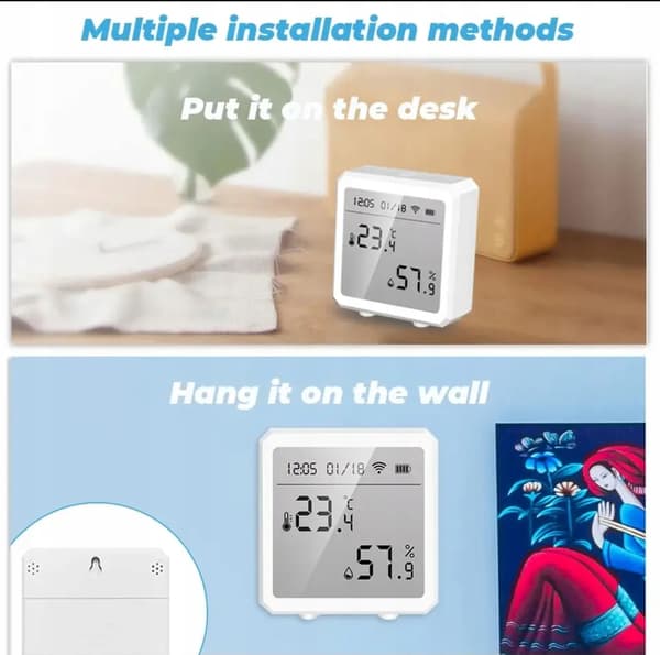 Tuya WIFI temperatur- och fuktighetssensor, LCD-display, klocka, vit TH01W