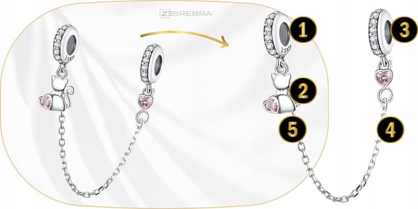 Charms Chain Safety S925 perle 925 sølv killinghjerte