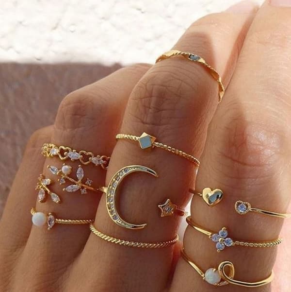guldring set med guldringar fashionabla boho ringar