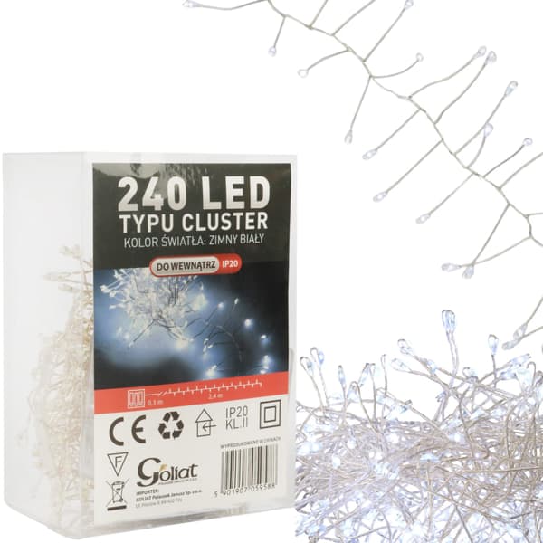 Lampor 240 LED 2,4 meter KLUSTERRIS KALLVITT BATTERIDRIVNA