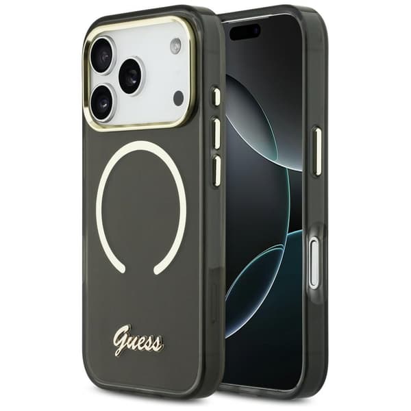 Guess IML Script Metal MagSafe-etui til iPhone 17 Pro, sort