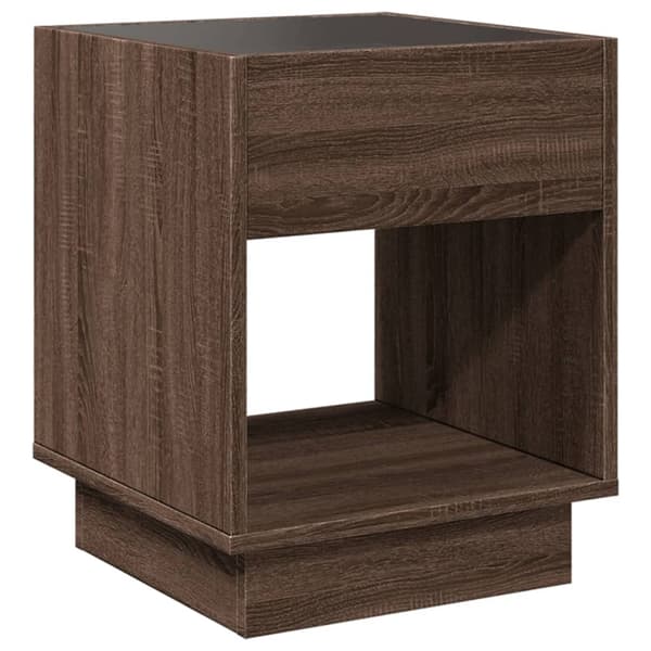 vidaXL Infinity sofabord med LED-lys brunt egetræ 40x40x50 cm