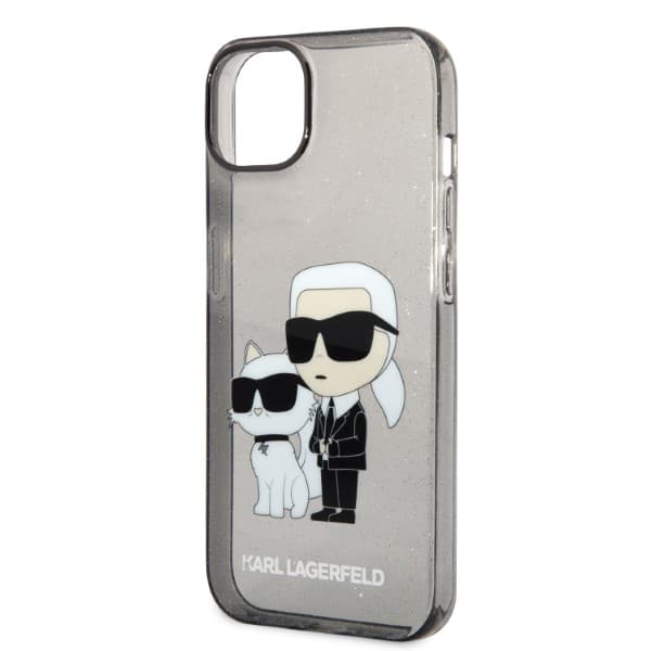 Karl Lagerfeld Liquid Glitter Karl&Choupette-etui til iPhone 14 Plus, sort