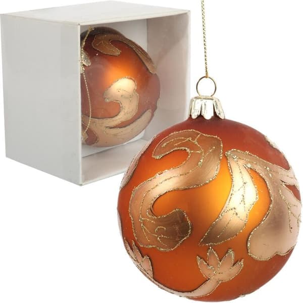 Glaskula dekorerad med guldglitter, 8 cm, orange