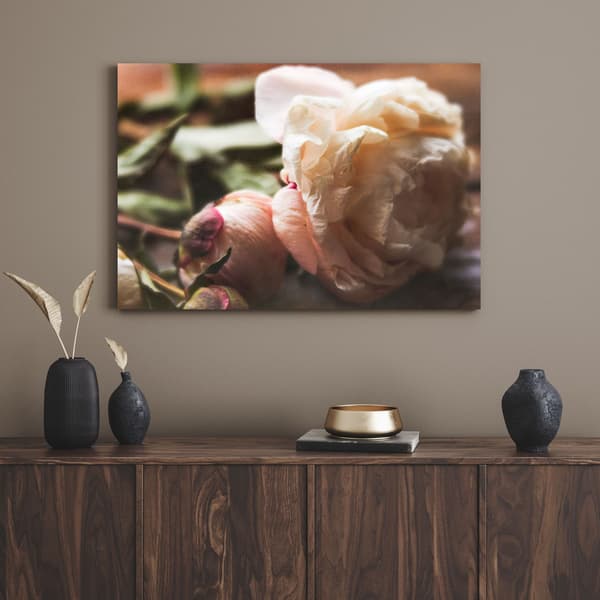 Lærredstryk Botanik Blomster Pæon 80x50 cm