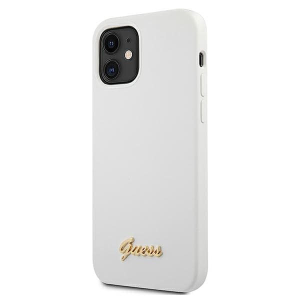 Guess Metal Logo Script-skal till iPhone 12 mini, vitt
