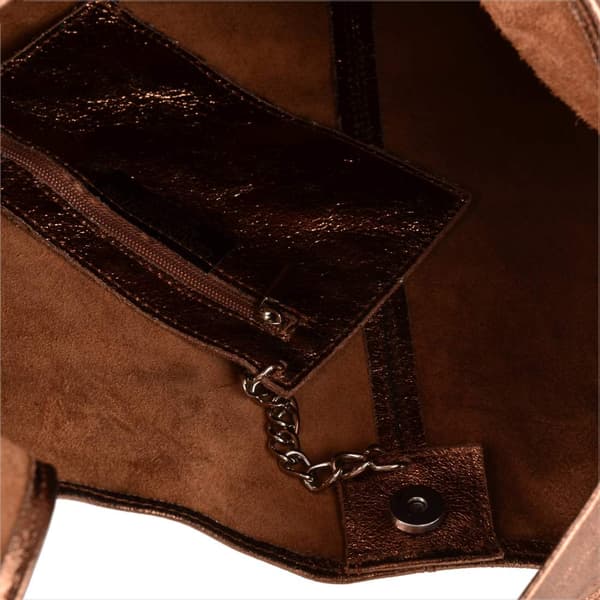 Læder shopper taske, brun, kobber metallic