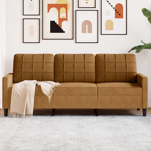 vidaXL 3-sitssoffa, brun, 180 cm, klädd i sammet