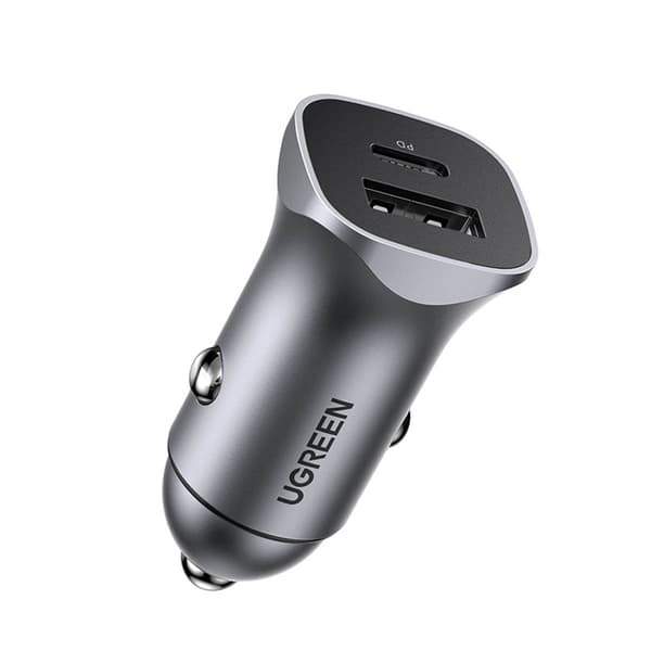 Nopea autolaturi USB-A ja USB-C 30W PD PPS - harmaa