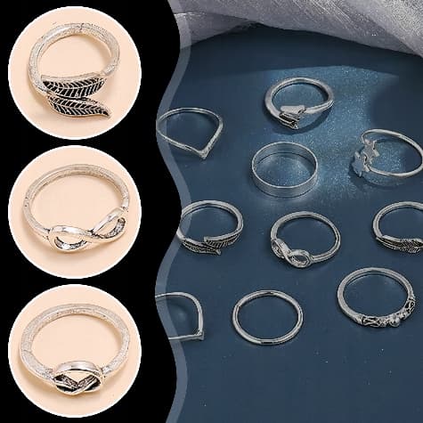 Sølvringsæt med sølvringe boho vielsesring