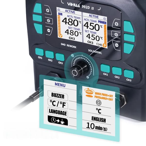 Yihua 992D-II mini varmluftslödstation 2-i-1