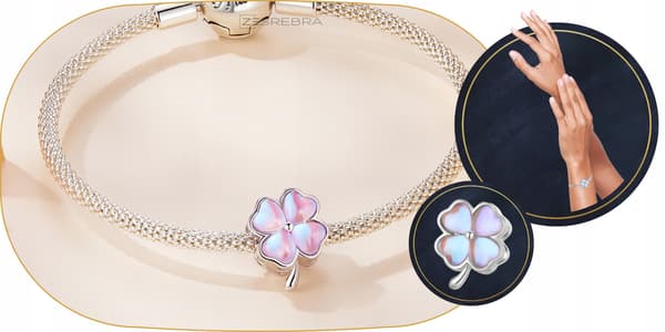 Berlocker klöver opal silver S925 pärlor pärlhänge klöver