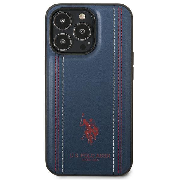 US Polo Læder Stitch Cover til iPhone 14 Pro, Marineblå