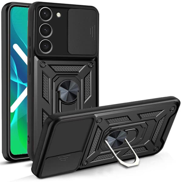 NOX Kamera Slide Cover Sæt til Samsung Galaxy S23, Sort + 2x Glas