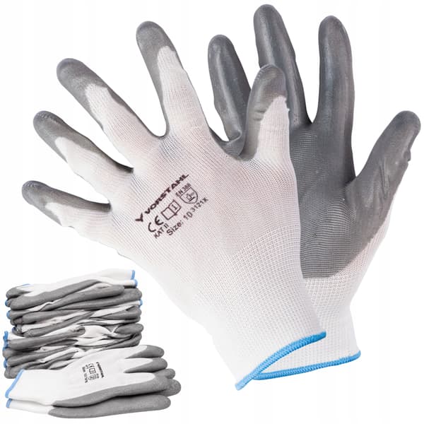 Skyddshandskar av polyester med nitril, 12-pack, storlek 9, Vorstahl-kvalitet