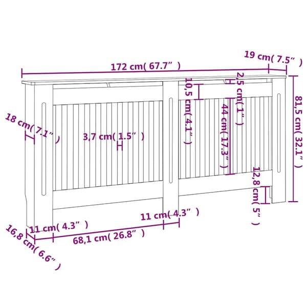 vidaXL Radiatorskydd, Vit, MDF, 172 cm