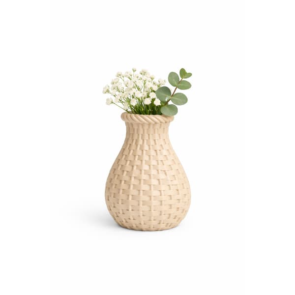 Beige genombruten vas, flätad, dekorativ, boho, japandi