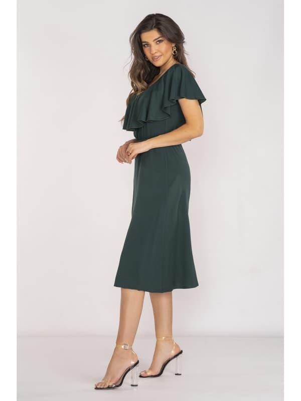 Elegantti V-aukkoinen viskoosimidimekko, pullonvihreä S