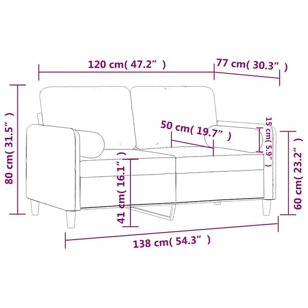 vidaXL 2-sitssoffa med kuddar, blå, 120 cm, sammet