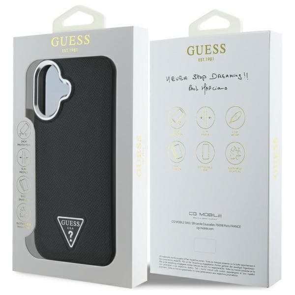 Guess Grained Triangle MagSafe-skal till iPhone 16 Plus, svart