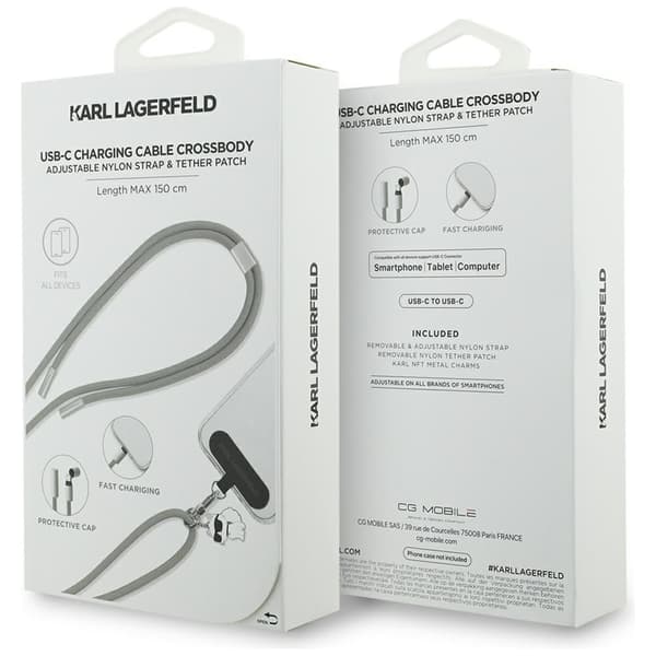 Karl Lagerfeld CBDY Choupette Charm Universal Kabelsnor USB-C/USB-C Grå