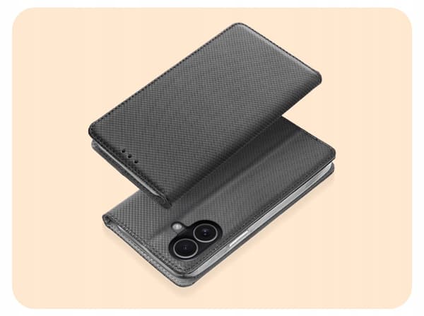 Etui til IPHONE 17 SMART MAGNET LUKKET TEGNEBOG SORT + GLAS