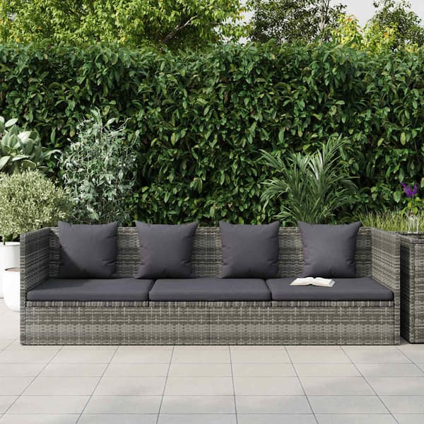 vidaXL Puutarhatuoli harmaa 200 x 60 cm PE-rottinki