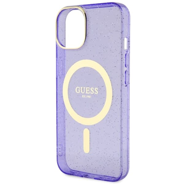 Guess Glitter Gold MagSafe-etui til iPhone 14 Plus, lilla
