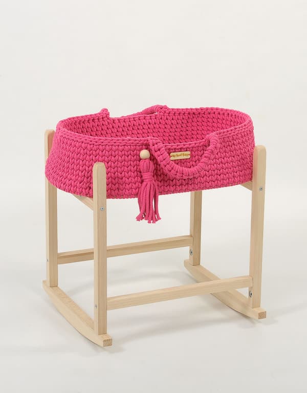 Moses Basket BOHO Bomullsdockbärare med Trävagga - Fuchsia