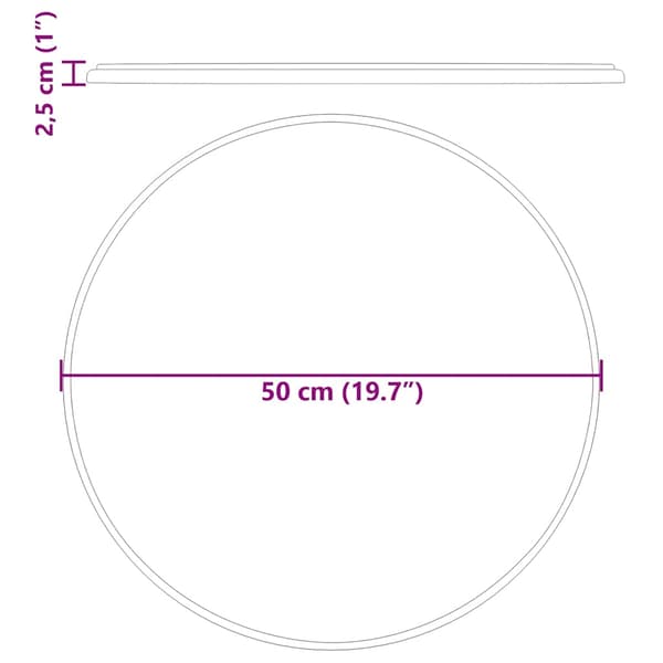 vidaXL bordplade grå Ø50 x 2,5 cm marmor
