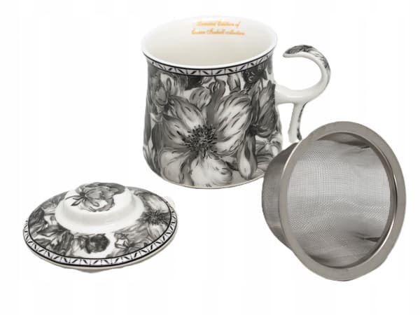 Porslinsmugg med infuser 350ml i ask, Gray Rose-kollektionen