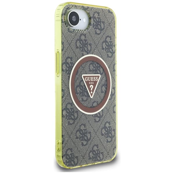 Guess IML Metal Glitter 4G Circle Triangle MagSafe-etui til iPhone 16e brunt