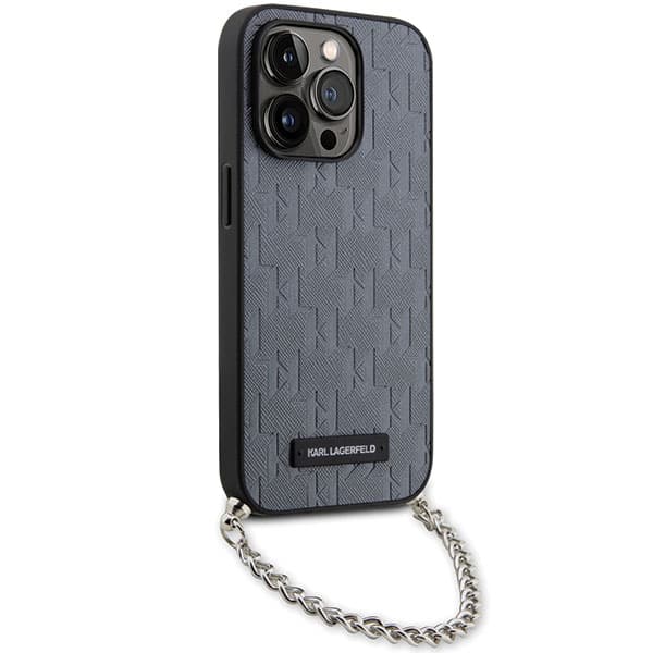 Karl Lagerfeld Saffiano Monogram Chain-etui til iPhone 14 Pro, sølv