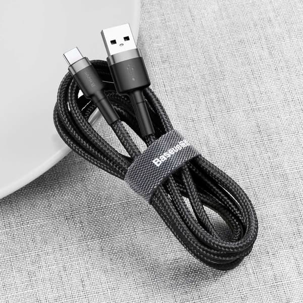 Kestävä nailonkaapeli USB-C 2A 3M musta ja harmaa