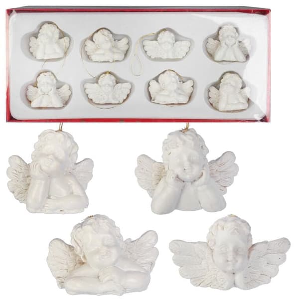 Julenglevibringer hvide 8 styk polyresin 3,5x5 cm julepynt